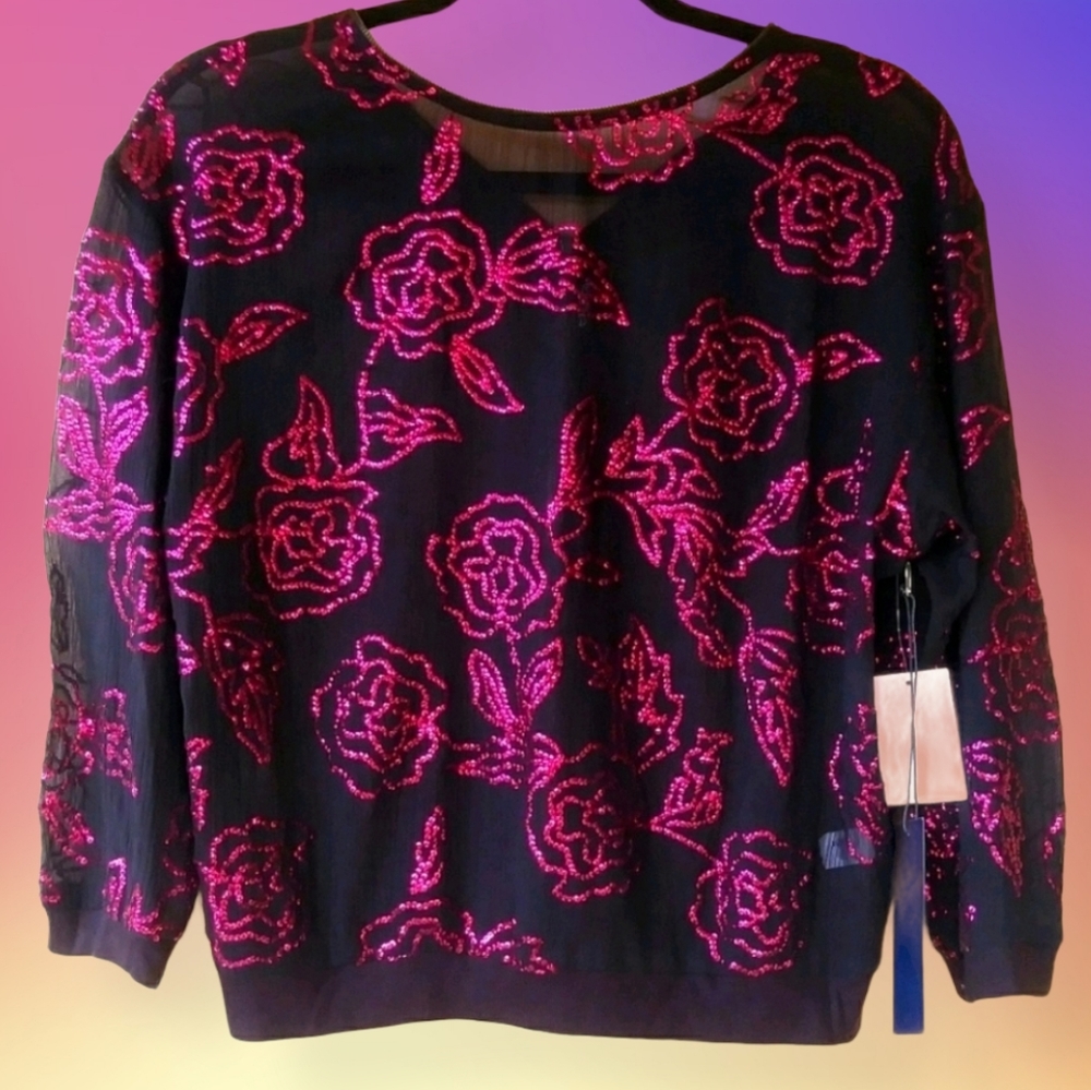 ✨️Sequin Rose Nordstrom Tildon Black Sheer Floral Zip✨️